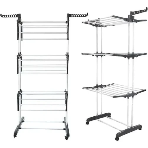 3-Layer Foldable Clothes Dryer With 4 Wheels & Iron Tubes