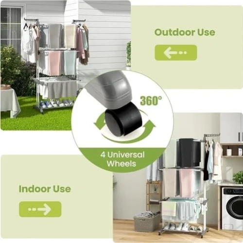 3-Layer Foldable Clothes Dryer With 4 Wheels & Iron Tubes