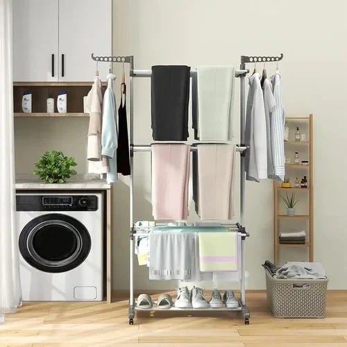 3-Layer Foldable Clothes Dryer With 4 Wheels & Iron Tubes