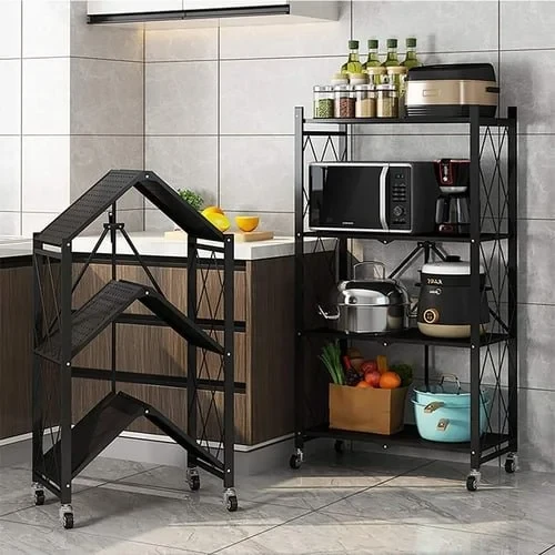 4 Tier Foldable No Assembly Kitchen Storage Shelves with Wheels