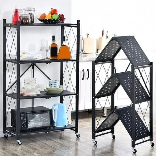 4 Tier Foldable No Assembly Kitchen Storage Shelves with Wheels