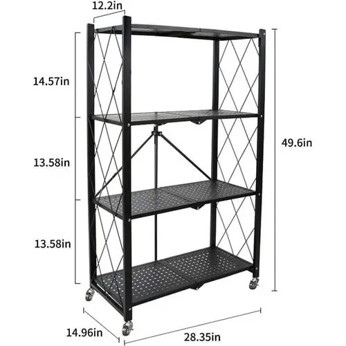 4 Tier Foldable No Assembly Kitchen Storage Shelves with Wheels