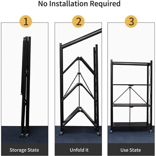 4 Tier Foldable No Assembly Kitchen Storage Shelves with Wheels