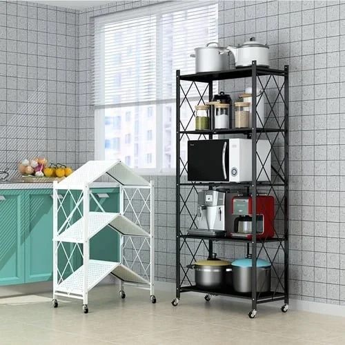 4 Tier Foldable No Assembly Kitchen Storage Shelves with Wheels
