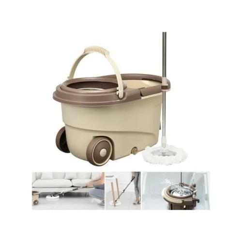 360° Mopper Bucket Set Wheels Spin Head Mop- Cream