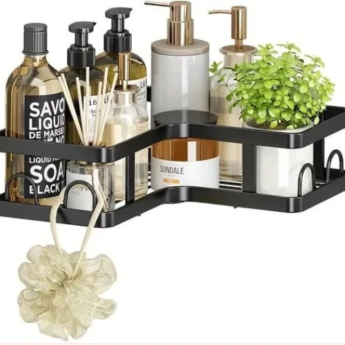 5 Sets Cosmetics Lotion Bathroom Storage Rack for Kitchen Organizer No-Punch Wall -mounted Oil Salt Vinegar Multifunction Organizer Soap Dish Toiletries Shelf Practical Shower Caddy Set -Black