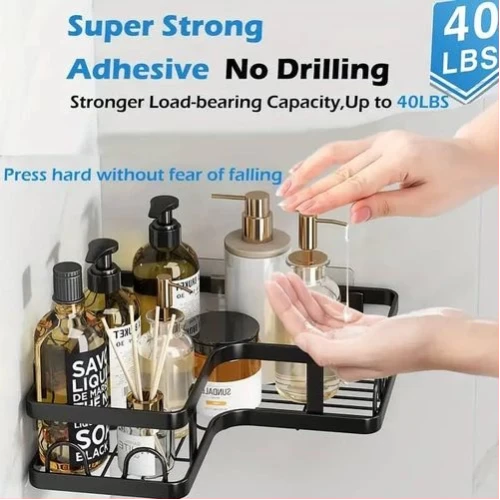 5 Sets Cosmetics Lotion Bathroom Storage Rack for Kitchen Organizer No-Punch Wall -mounted Oil Salt Vinegar Multifunction Organizer Soap Dish Toiletries Shelf Practical Shower Caddy Set -Black