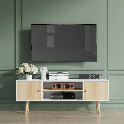 Cozy Castle Wooden TV Stand for 50/55/60 inch TV, Modern Entertainment Center