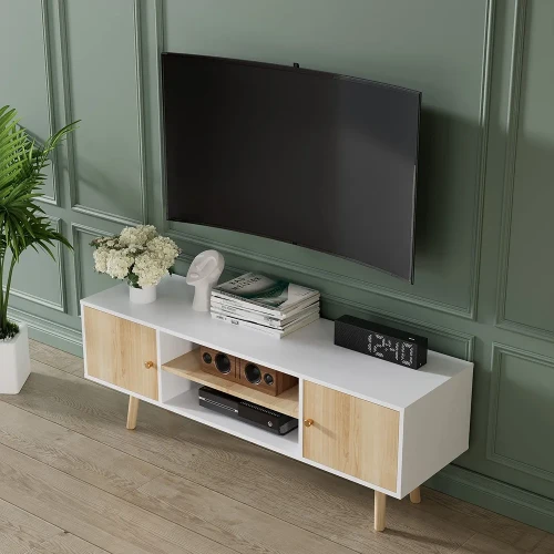 Cozy Castle Wooden TV Stand for 50/55/60 inch TV, Modern Entertainment Center