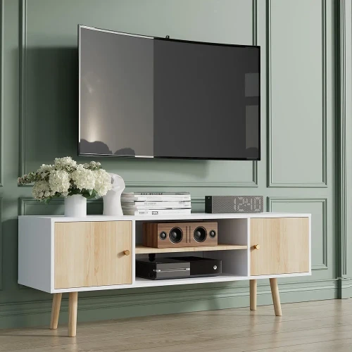 Cozy Castle Wooden TV Stand for 50/55/60 inch TV, Modern Entertainment Center