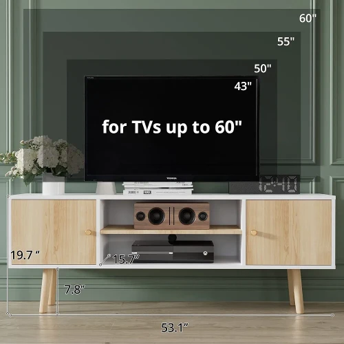 Cozy Castle Wooden TV Stand for 50/55/60 inch TV, Modern Entertainment Center