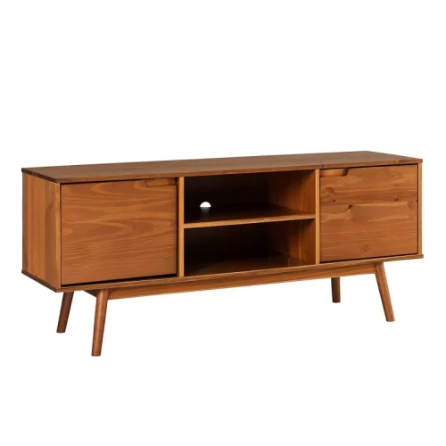Solid Wood Mid-Century Modern TV Stand for TVs up to 65" Caramel