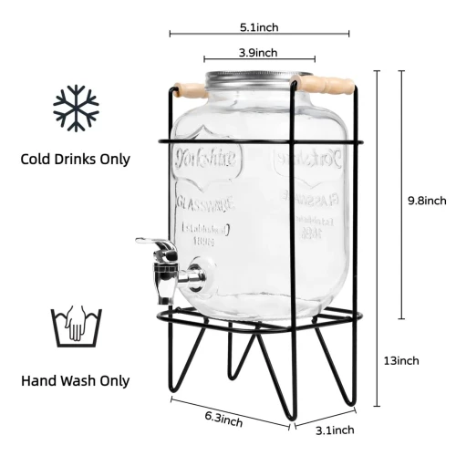 Glass Beverage/Juice Dispenser 5L with a tap and metal stand
