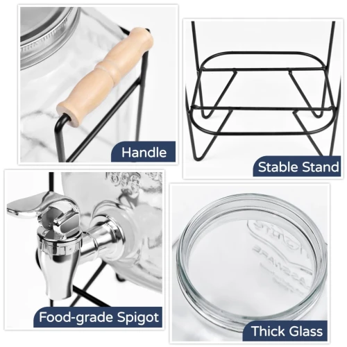 Glass Beverage/Juice Dispenser 5L with a tap and metal stand