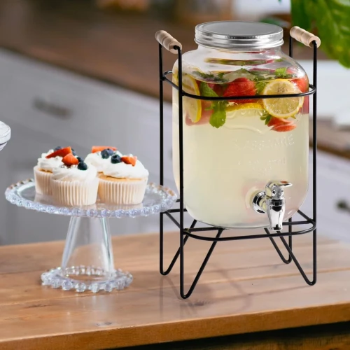 Glass Beverage/Juice Dispenser 5L with a tap and metal stand