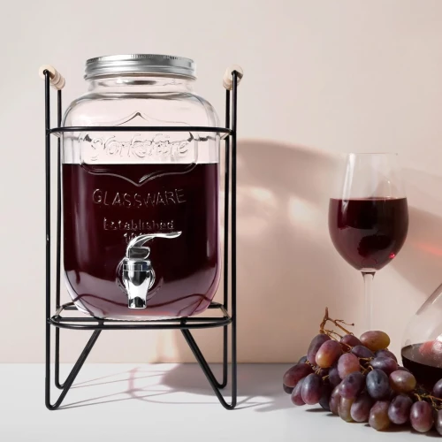Glass Beverage/Juice Dispenser 5L with a tap and metal stand