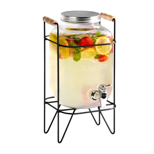 Glass Beverage/Juice Dispenser 5L with a tap and metal stand