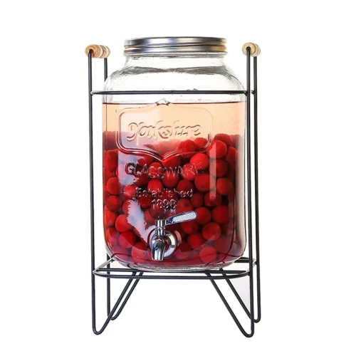 Glass Beverage/Juice Dispenser 8L with a tap and metal stand