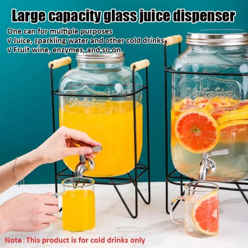 Glass Beverage/Juice Dispenser 8L with a tap and metal stand
