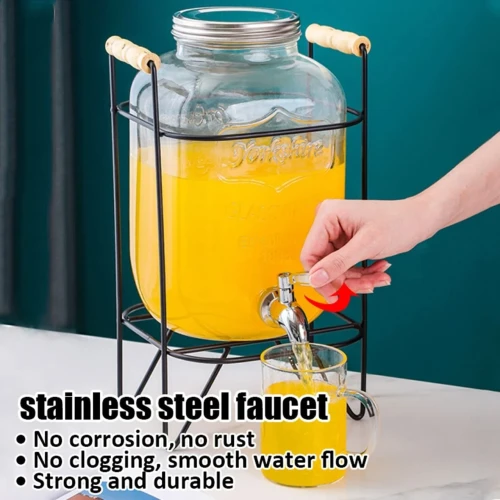 Glass Beverage/Juice Dispenser 8L with a tap and metal stand