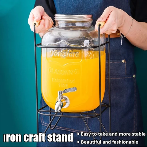 Glass Beverage/Juice Dispenser 8L with a tap and metal stand