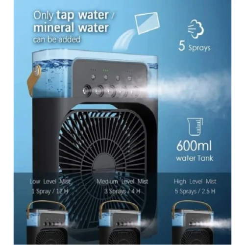 Portable Air Cooler Fan Led With Mist Spray – Black