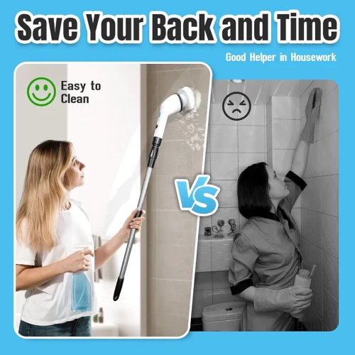 Electric Spin Scrubber, Cordless Cleaning Brush,Shower Cleaning Brush with 6 Replaceable Brush Heads, Power Scrubber, Adjustable&Detachable Long Handle for Bathroom, Floor