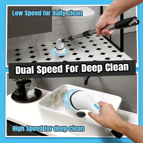 Electric Spin Scrubber, Cordless Cleaning Brush,Shower Cleaning Brush with 6 Replaceable Brush Heads, Power Scrubber, Adjustable&Detachable Long Handle for Bathroom, Floor