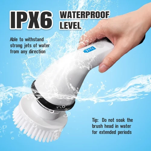 Electric Spin Scrubber, Cordless Cleaning Brush,Shower Cleaning Brush with 6 Replaceable Brush Heads, Power Scrubber, Adjustable&Detachable Long Handle for Bathroom, Floor