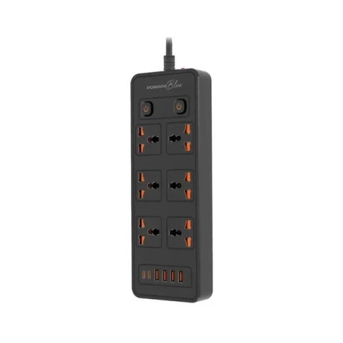 Porodo 6 AC - Dual Switch Power Strip - Black