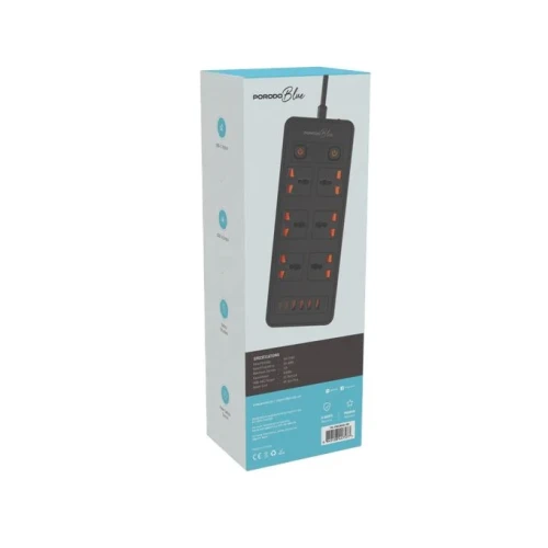 Porodo 6 AC - Dual Switch Power Strip - Black