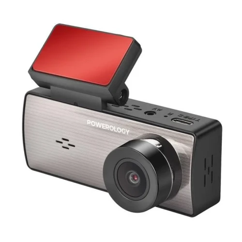 Powerology Dual Recording Dash Camera, Built-in Microphone & Speaker, 150° 4-Lane View Black