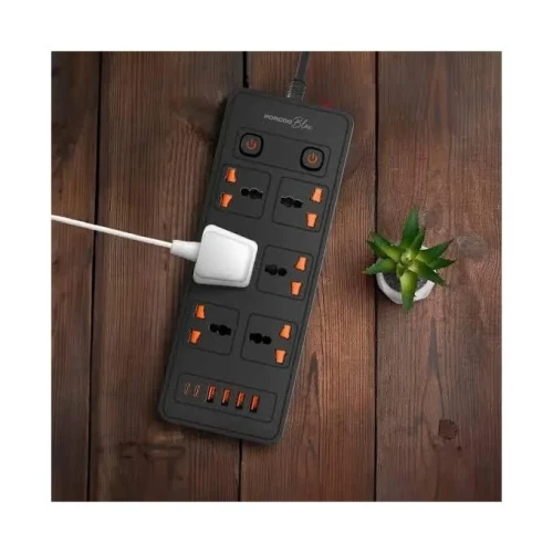 Porodo 6 AC - Dual Switch Power Strip - Black