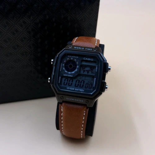 Casio Illuminator digital pure leather wrist watch – Brown