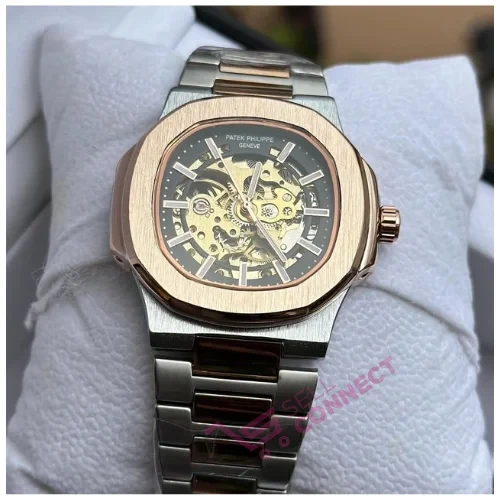 Stainless steel plain black mechanical watch