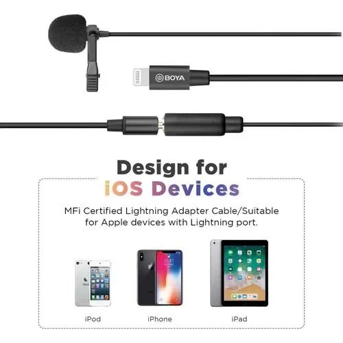 Boya BY M1 Lavalier Stereo Clip Aux Microphone, Aux Wired Mic