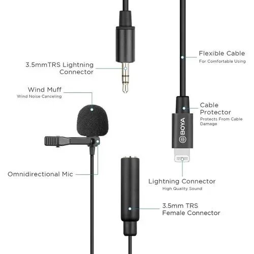 Boya BY M1 Lavalier Stereo Clip Aux Microphone, Aux Wired Mic