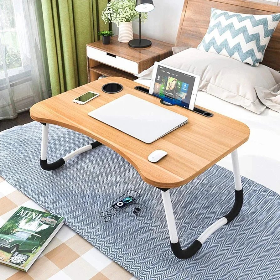 Foldable Laptop Table with Cup Holder, Study Table, Bed Table, Breakfast Table.