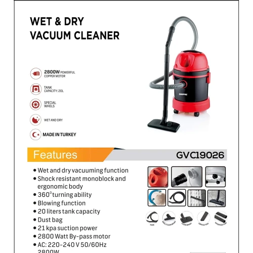 Geepas Wet & Dry Vacuum Cleaner 18L – GVC19026N, 2800W.
