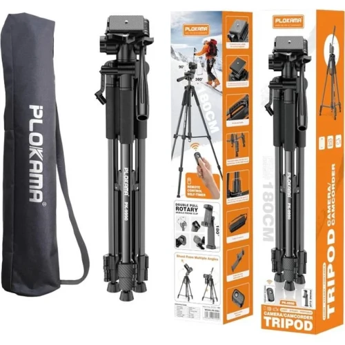 PLOKAMA 180cm Multifunctional Tripod Sturdy And Adjustable Tripod With 360° Rotation – Ideal For Cameras And Smartphones