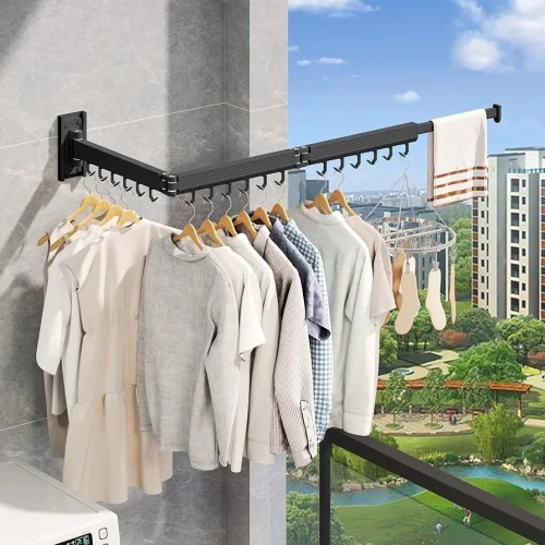 Collapsible Drying Racks, Wall Mounted Clothes Drying Rack, Retractable Laundry Rack for Hanging Clothes, Foldable