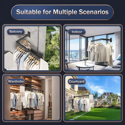 Collapsible Drying Racks, Wall Mounted Clothes Drying Rack, Retractable Laundry Rack for Hanging Clothes, Foldable