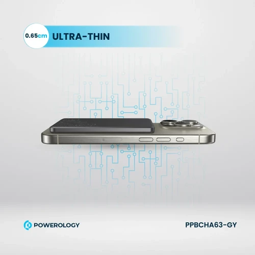 Powerology Ultra-Thin 5000mAh MagSafe Power Bank, Portable & Lightweight, Efficient Heat Dissipation, Aluminum Housing, Built-In Safeguards, Strong Magnet