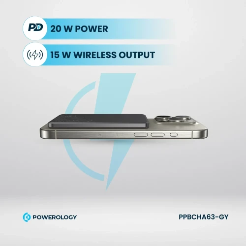 Powerology Ultra-Thin 5000mAh MagSafe Power Bank, Portable & Lightweight, Efficient Heat Dissipation, Aluminum Housing, Built-In Safeguards, Strong Magnet