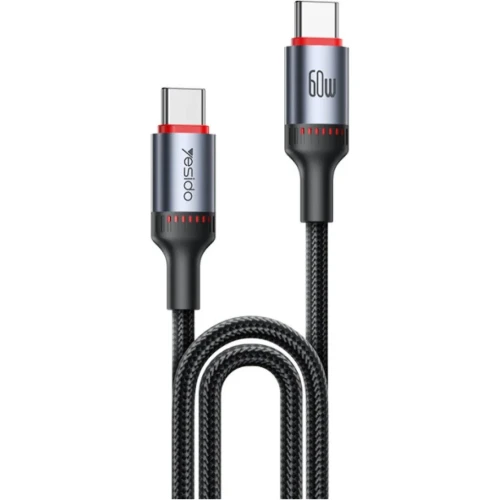 Yesido CA183 2M PD60W Fast Charging Type-C To Type-C 48-Strand Braided Cable Power LED Light Data Cable