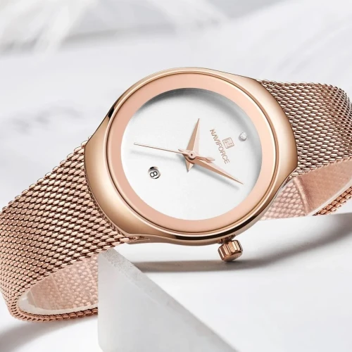 NAVIFORCE Women Watch Luxury Gold Steel Wristwatch Girls Gift Calendar Watches