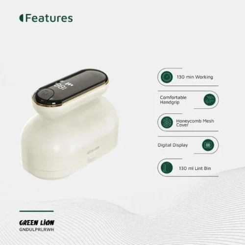 DualPro Digital Fabric Electric Lint Remover with USB Rechargeable & Working Time 2.2 hrs / Speed Gear 3 Levels / Lint Bin 130 ml / Comfortable Handgrip / Max Range 6900RPM - White