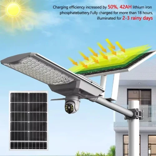 Solar Powered Floodlight 600W Street Light With 4G Camera Solar Monitoring Street Light 4G Panoramic Outdoor Home Camera