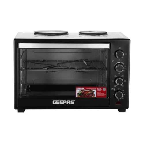 Geepas 60L GO4452 Electric Oven With Rotisserie And Convection, 2 Hot Plates – Black