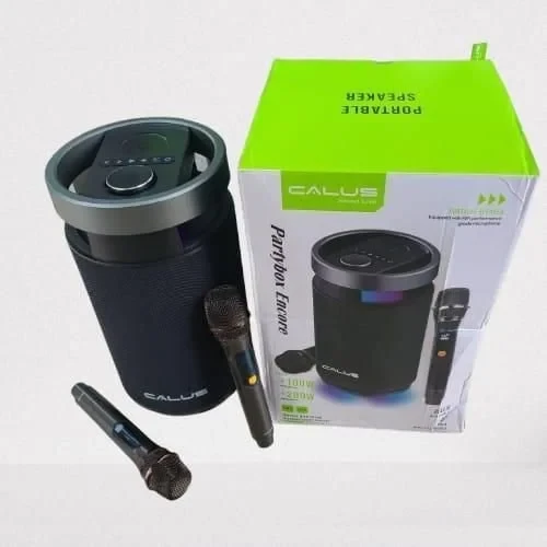 CALUS PartyBox Encore 200W Portable Bluetooth Speaker with LED Lights 2 Wireless Microphones USB AUX TWS